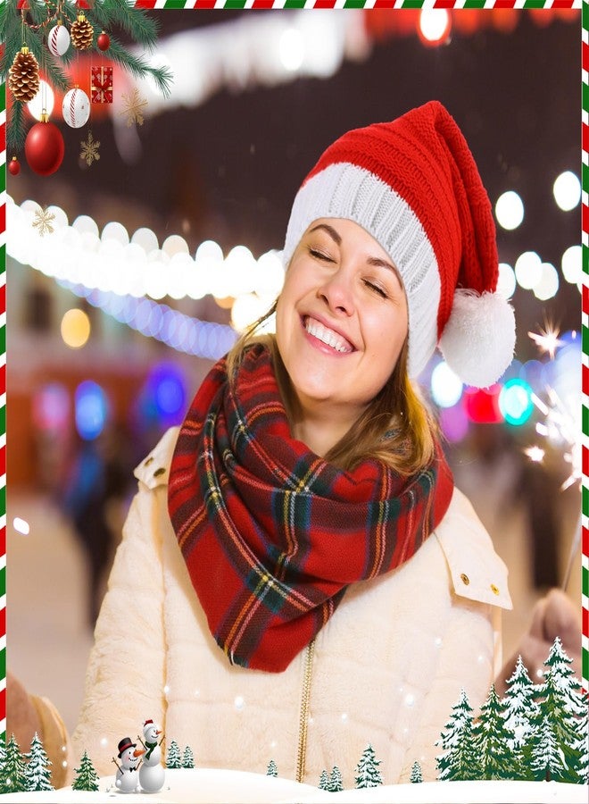 Glitopper 2 Pcs Christmas Santa Hat and Scarf Set Red Black Buffalo Plaid Scarf Santa Hat with Poms for Women Gifts Winter(Red and Green Checkered) - Image 4